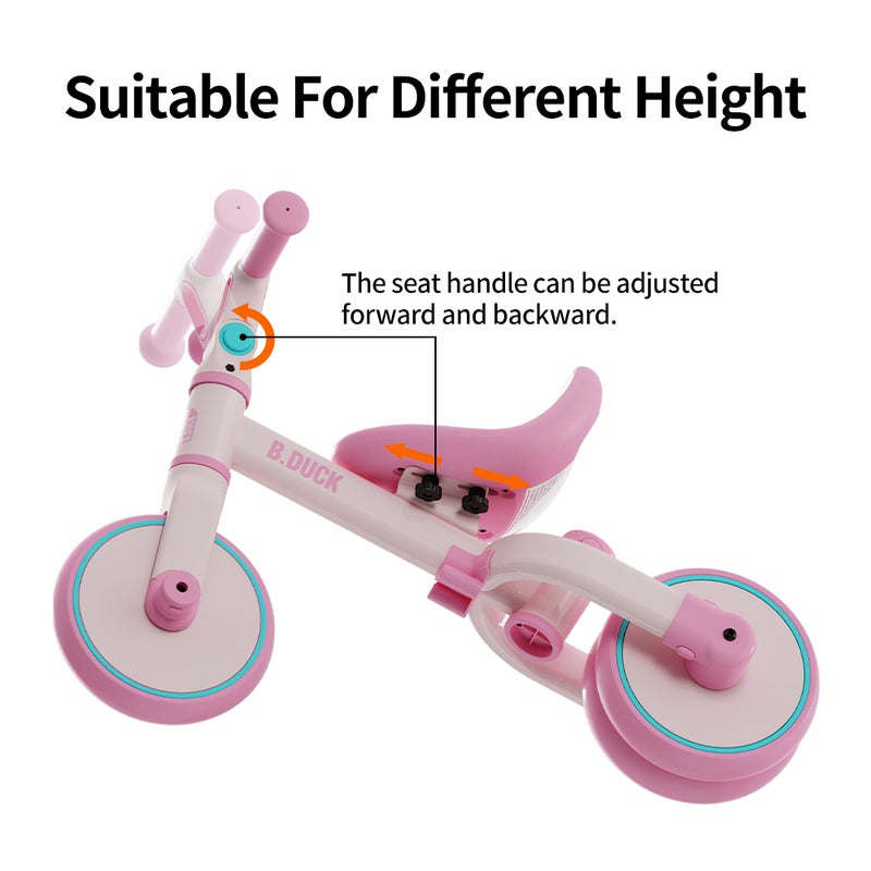 B.Duck - 4-in-1 Kids Bike: Balance, Sliding, Push & Tricycle Modes, Adjustable Seat & Handlebar, Indoor/Outdoor, Pink, 3-6 Y - Image 5